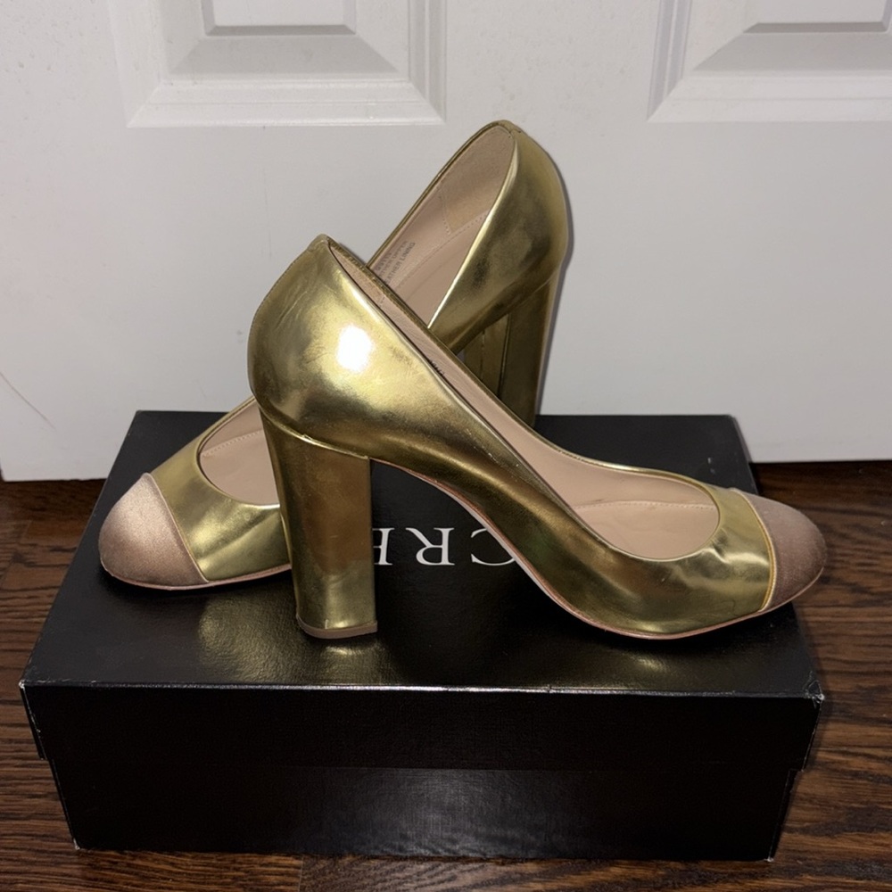 J. Crew Etta Cap Toe Gold Metallic Pumps, Size 8.5